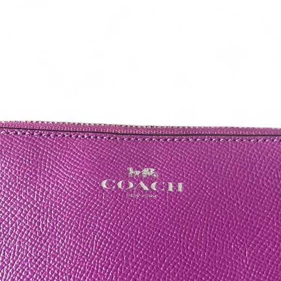 COACH - Polished Pebble Leather Purple Wallet DOUBLE ZIP - W tag (Rare) - Picture 5 of 5